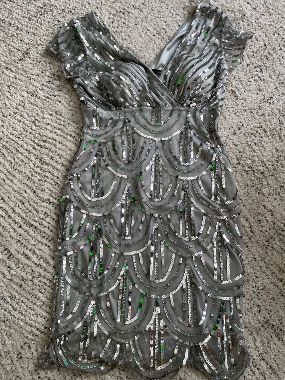 MARINA silver  Sequin Mini Dress with fish skin like pattern 8